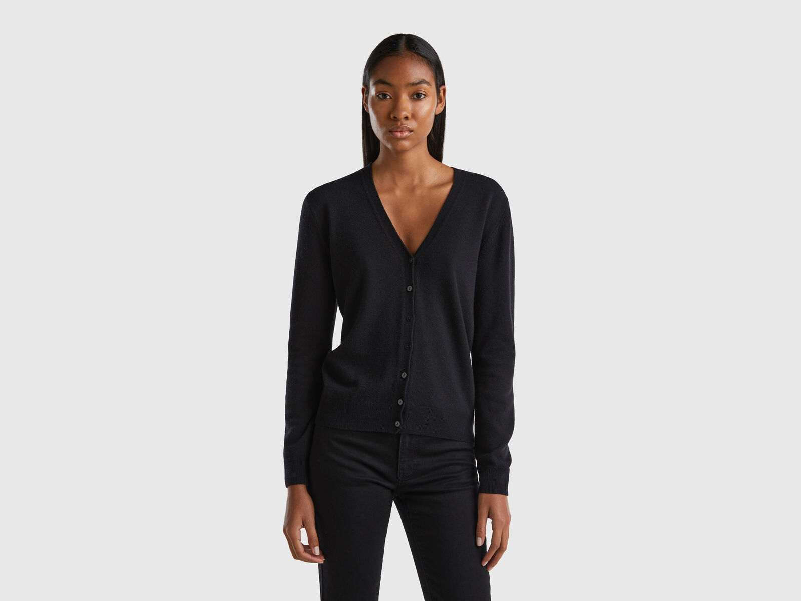 black v neck cardigan women's