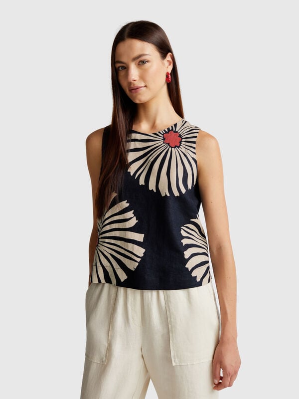 Printed top in pure linen Women