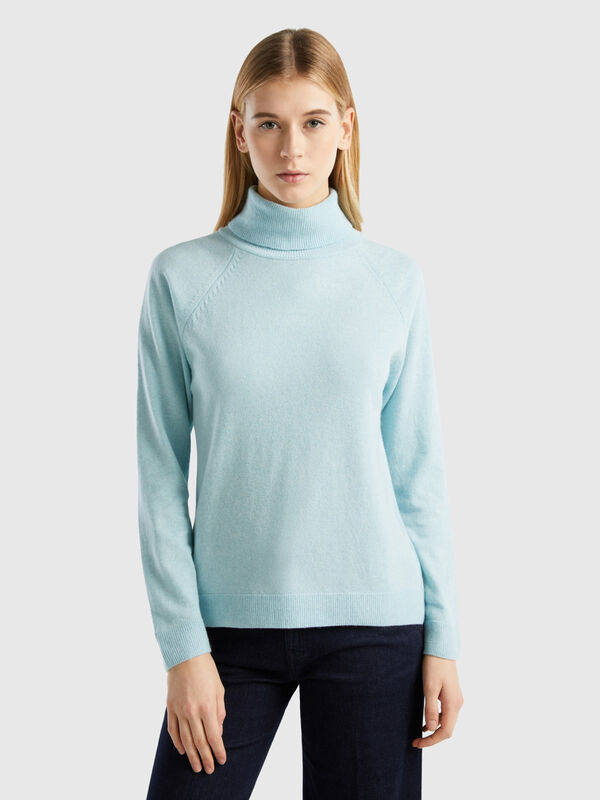 Aqua turtleneck sweater in cashmere and wool blend Women