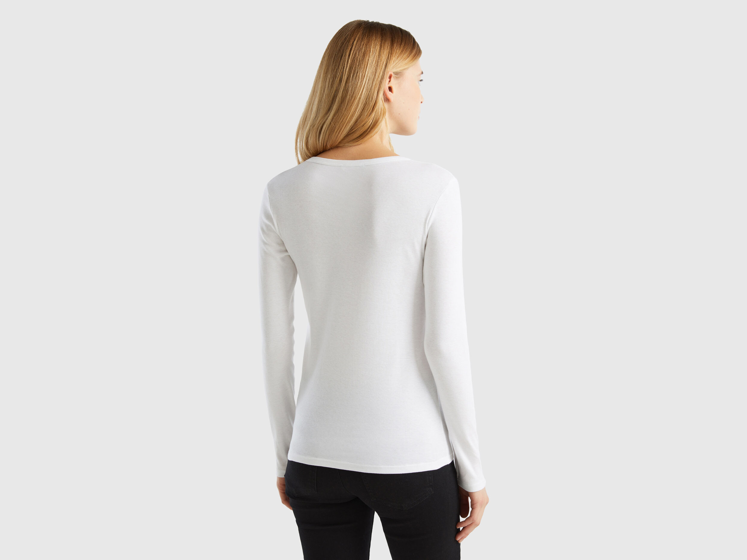 Long sleeve pure cotton t shirt White Benetton