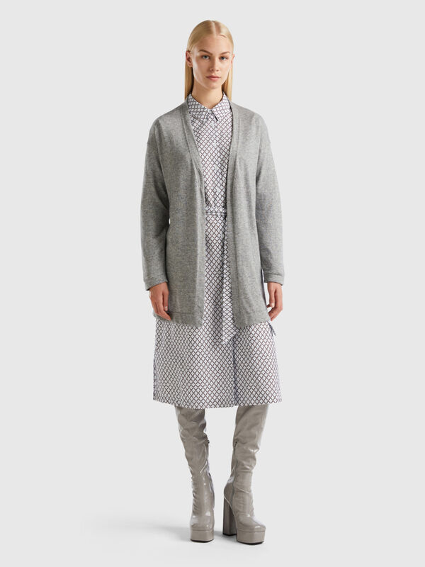 Light gray open cardigan in cashmere and wool blend Women