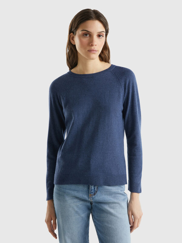 Air force blue crew neck sweater in cashmere and wool blend Women