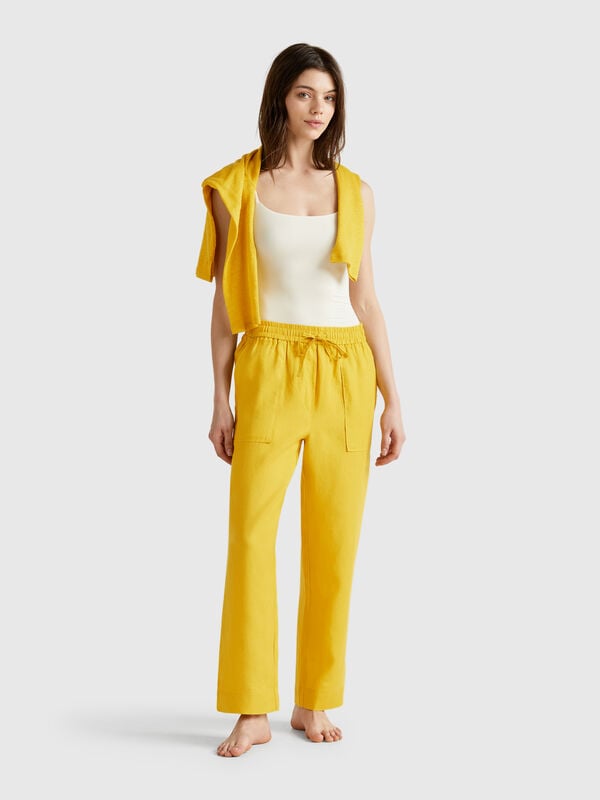 Trousers in pure linen with elastic Women