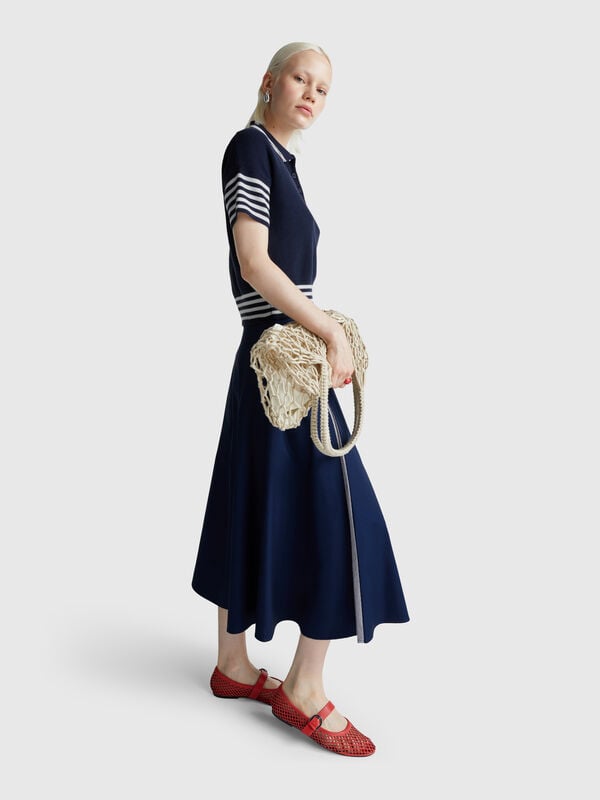 Midi skirt with stripe insert Women