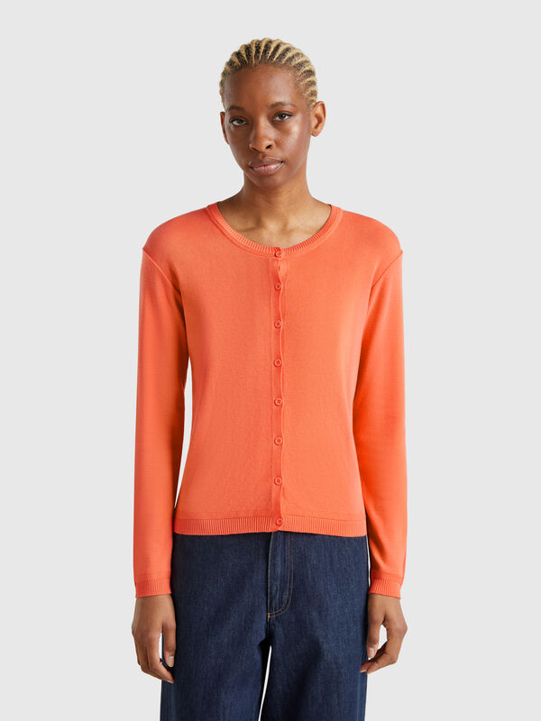 Pure cotton crew neck cardigan Women
