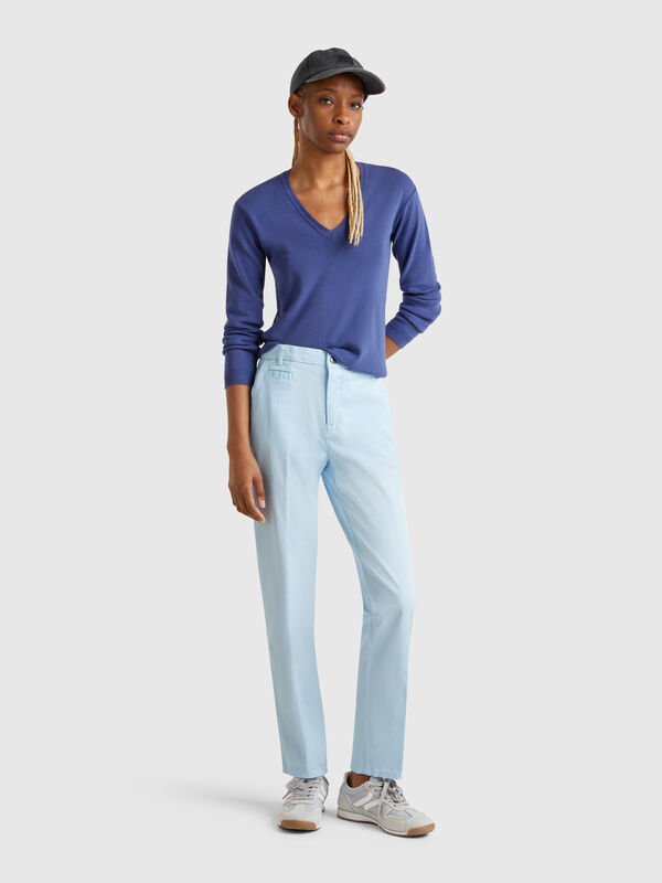 Sky blue slim fit cotton chinos Women