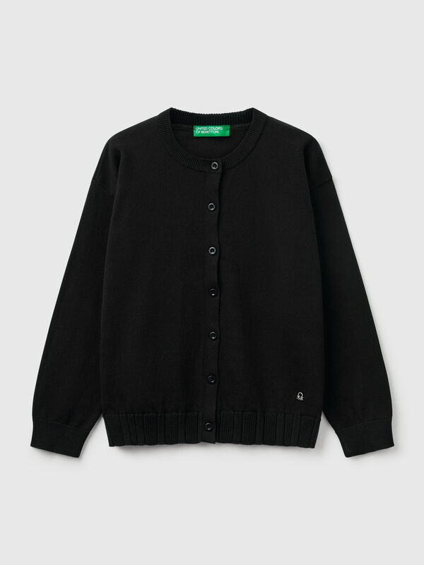 Pure cotton crew neck cardigan Junior Girl