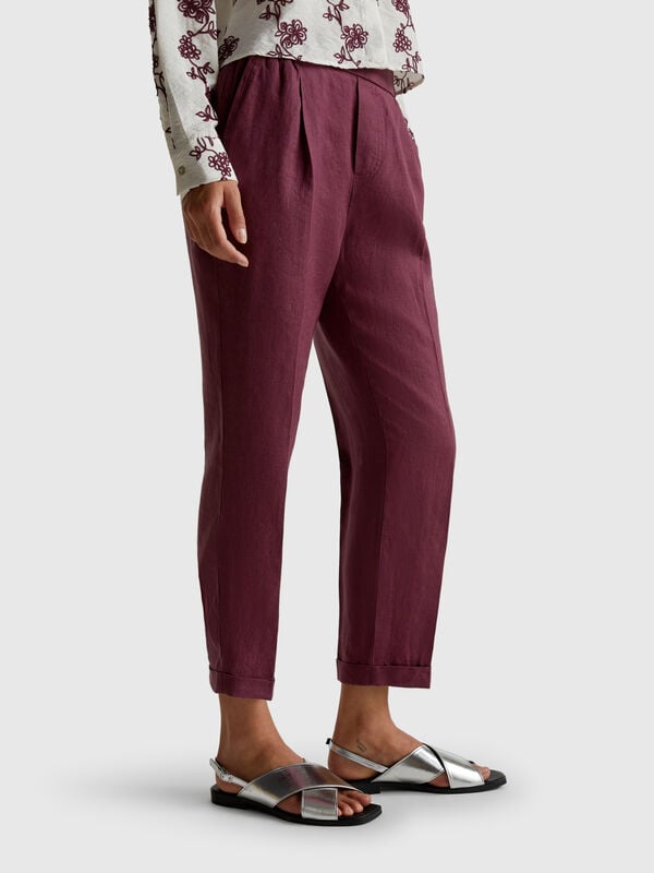 Regular fit pure linen trousers Women