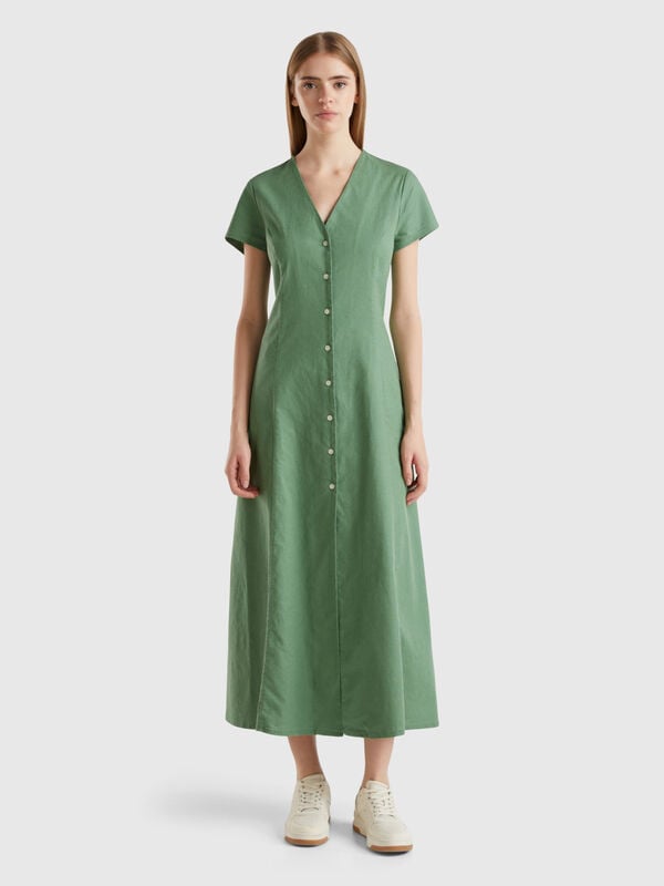 Stretch cotton and linen blend dress Women