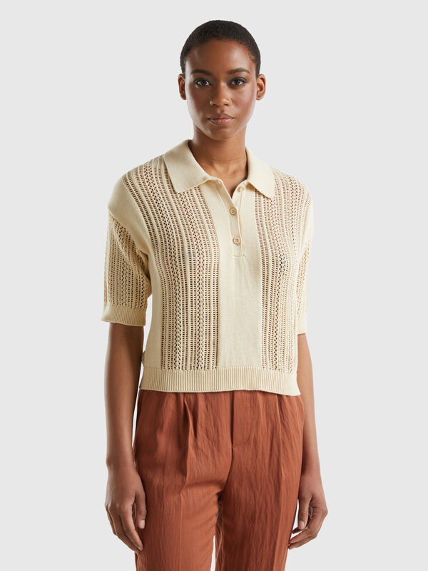 Crochet knit polo shirt Women