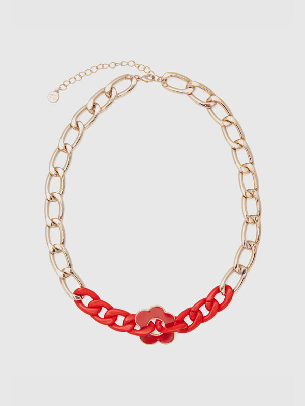Gold necklace with red flower Women