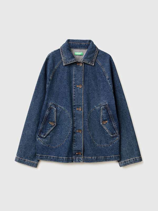 Short denim trench coat Women