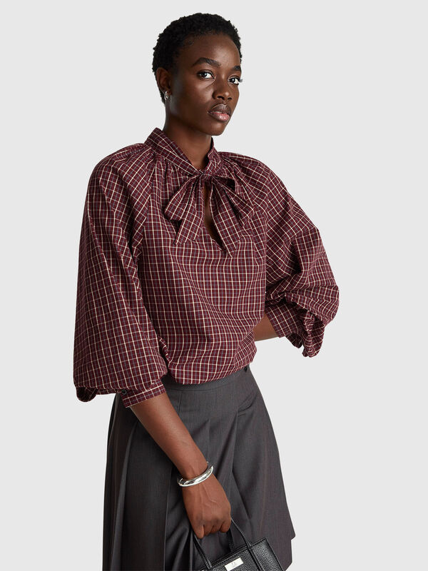 Check blouse with bow Women