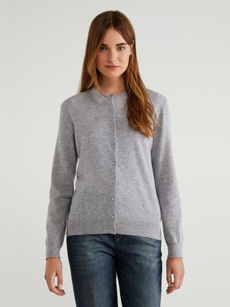 100% virgin wool cardigan - Light Gray | Benetton