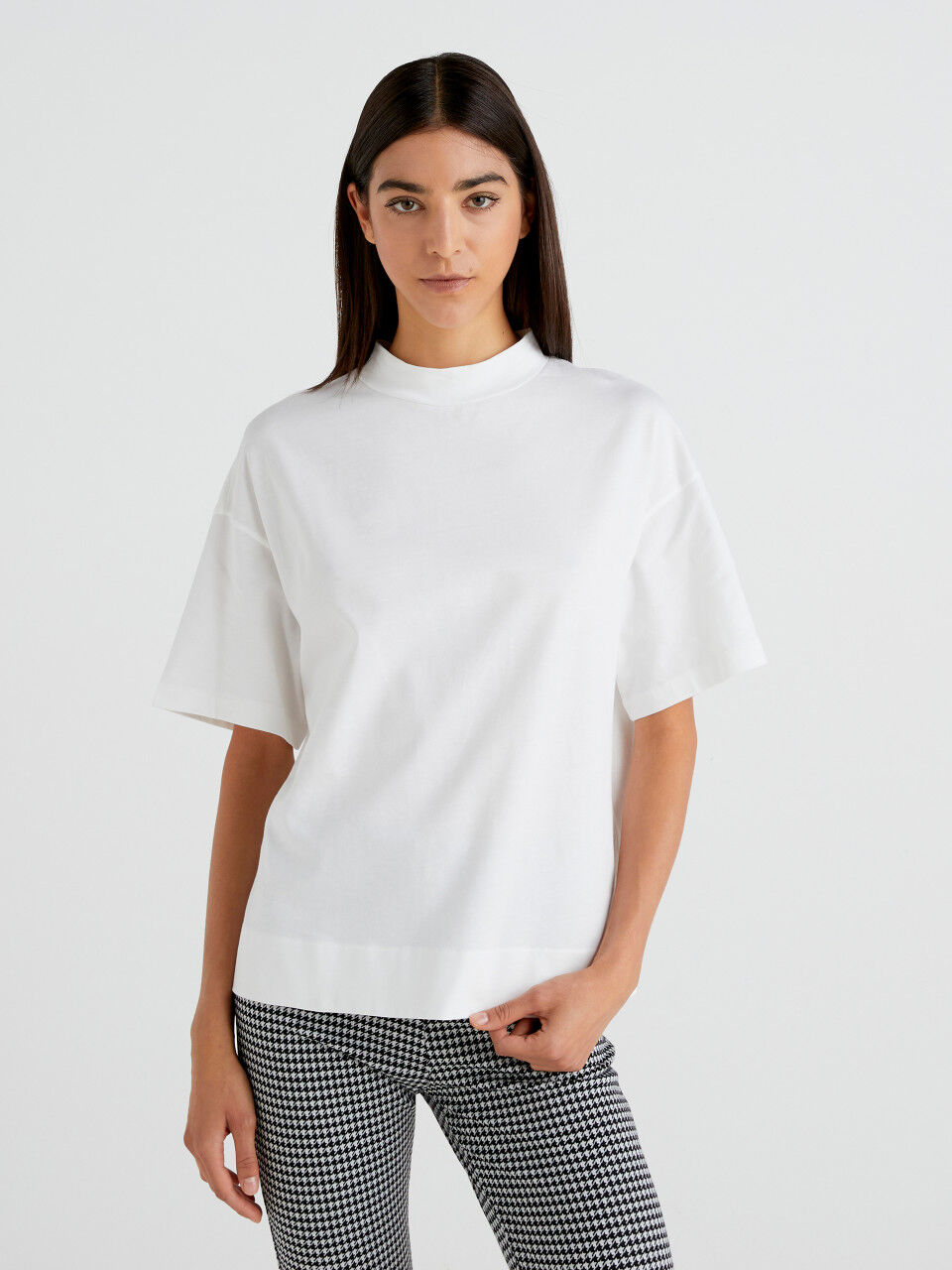 T-shirt with standing neck