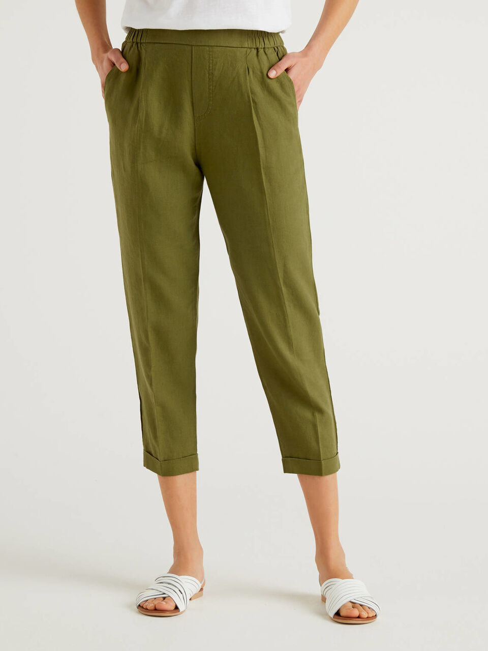 linen cropped trousers