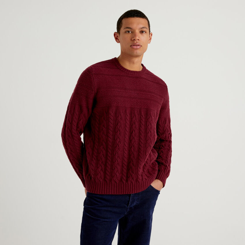 Knit bordeaux sweater in wool blend