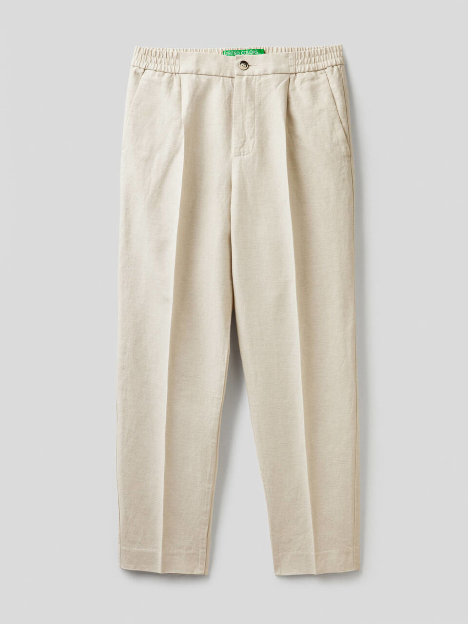 Linen blend trousers with elastic at waist image number 1