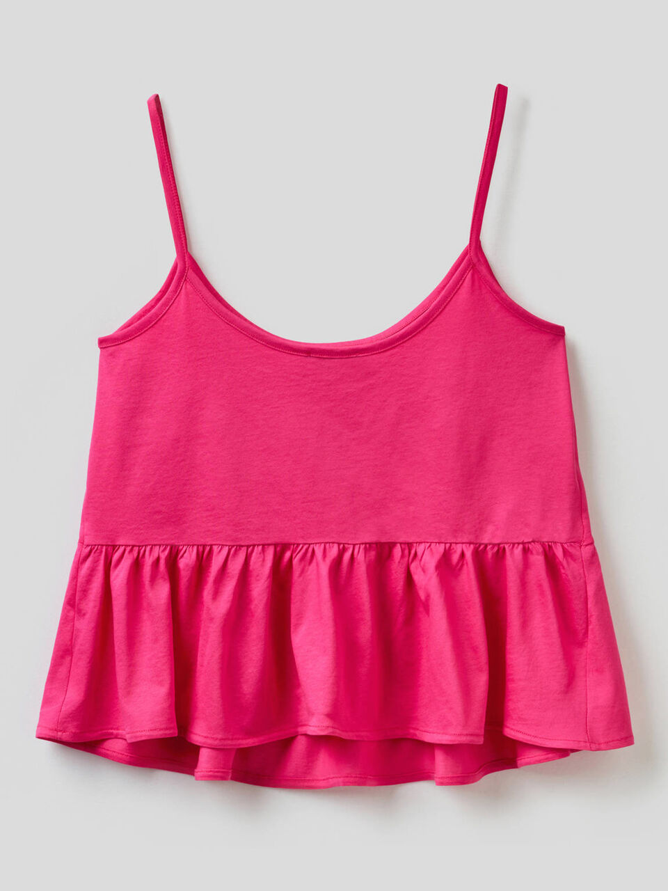 Top with shoulder straps with frill in 100% cotton image number 2