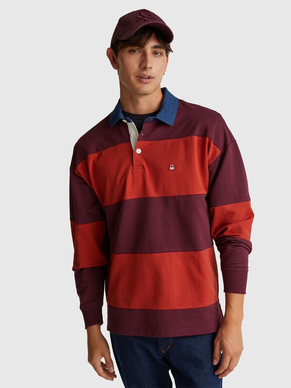 Striped rugby polo in sweat fabric Men