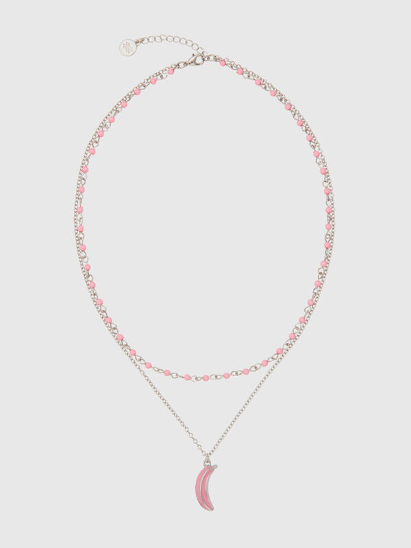 Double thread necklace with pink banana pendant Women