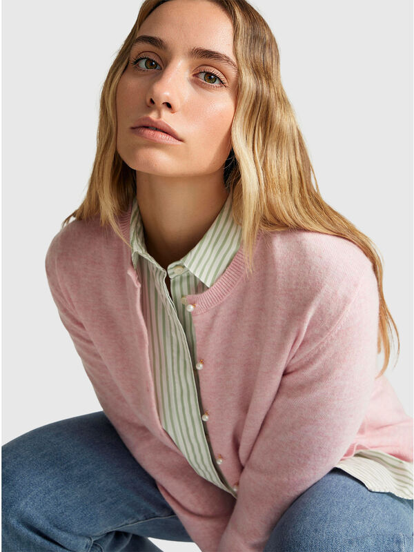 Pink cardigan in pure Merino wool Women