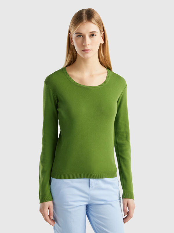 Crew neck sweater in pure cotton Women