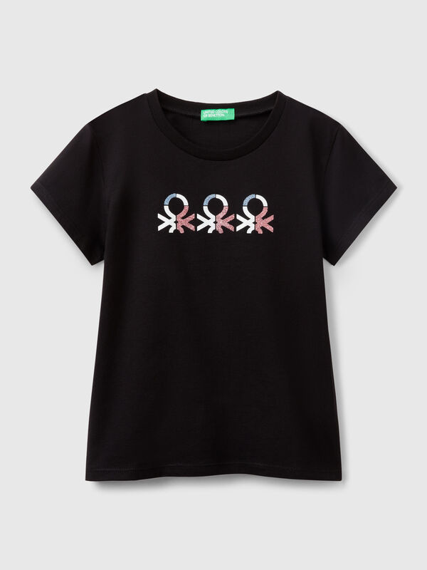 T-shirt with glittery logo in cotton Junior Girl