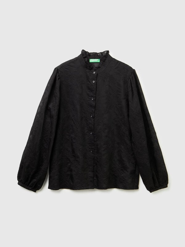 Embroidered blouse with ruffled collar Women