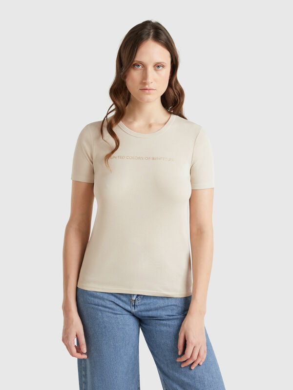 T-shirt in 100% cotton with glitter print logo Women
