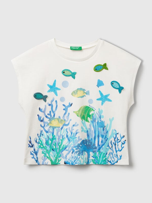 T-shirt with print and crochet applique Junior Girl
