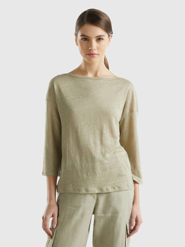 3/4 sleeve t-shirt in pure linen Women