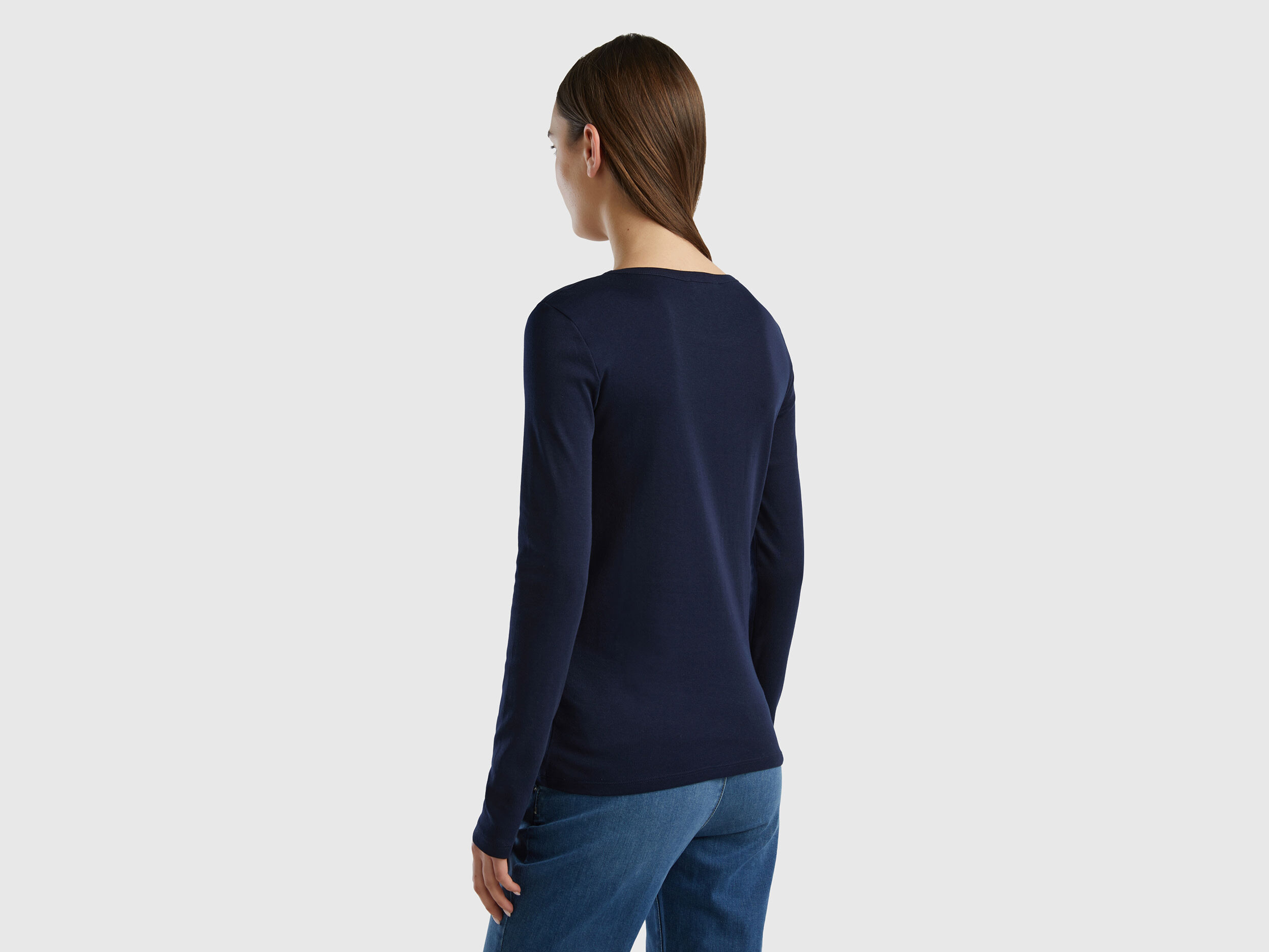 Long sleeve dark blue t shirt in 100 cotton Dark Blue Benetton