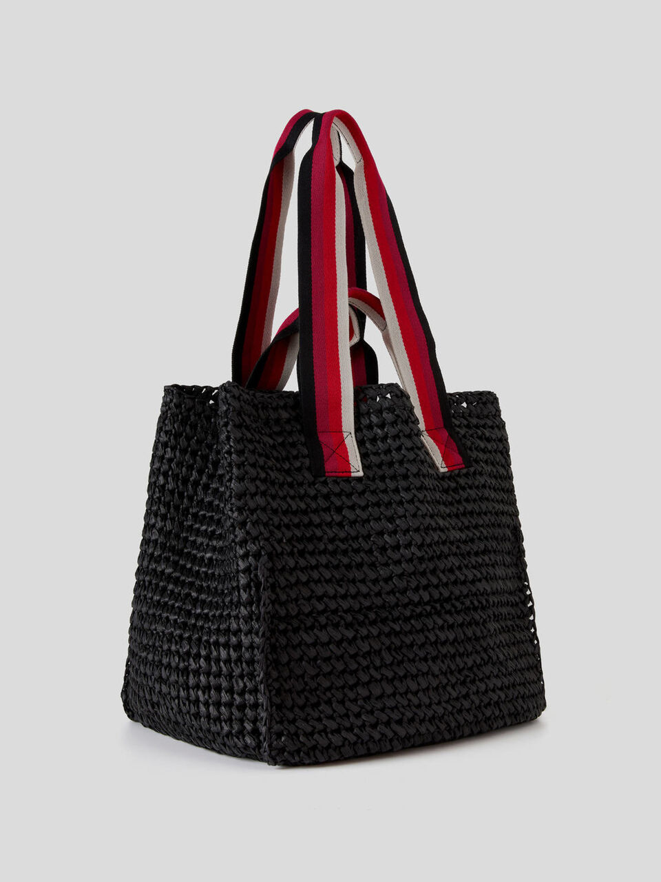Straw look bag with striped handles image number 2