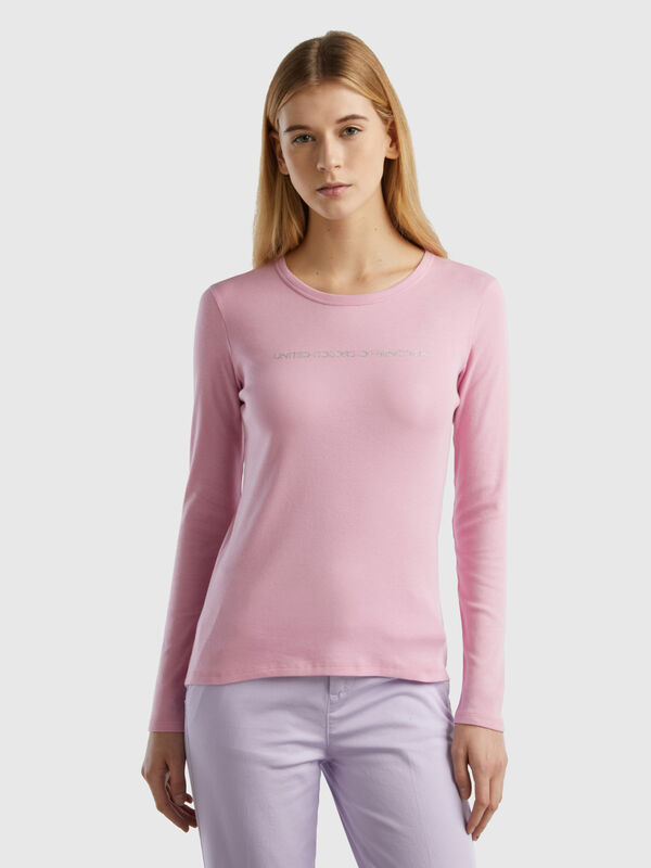 Pastel pink 100% cotton long sleeve t-shirt Women