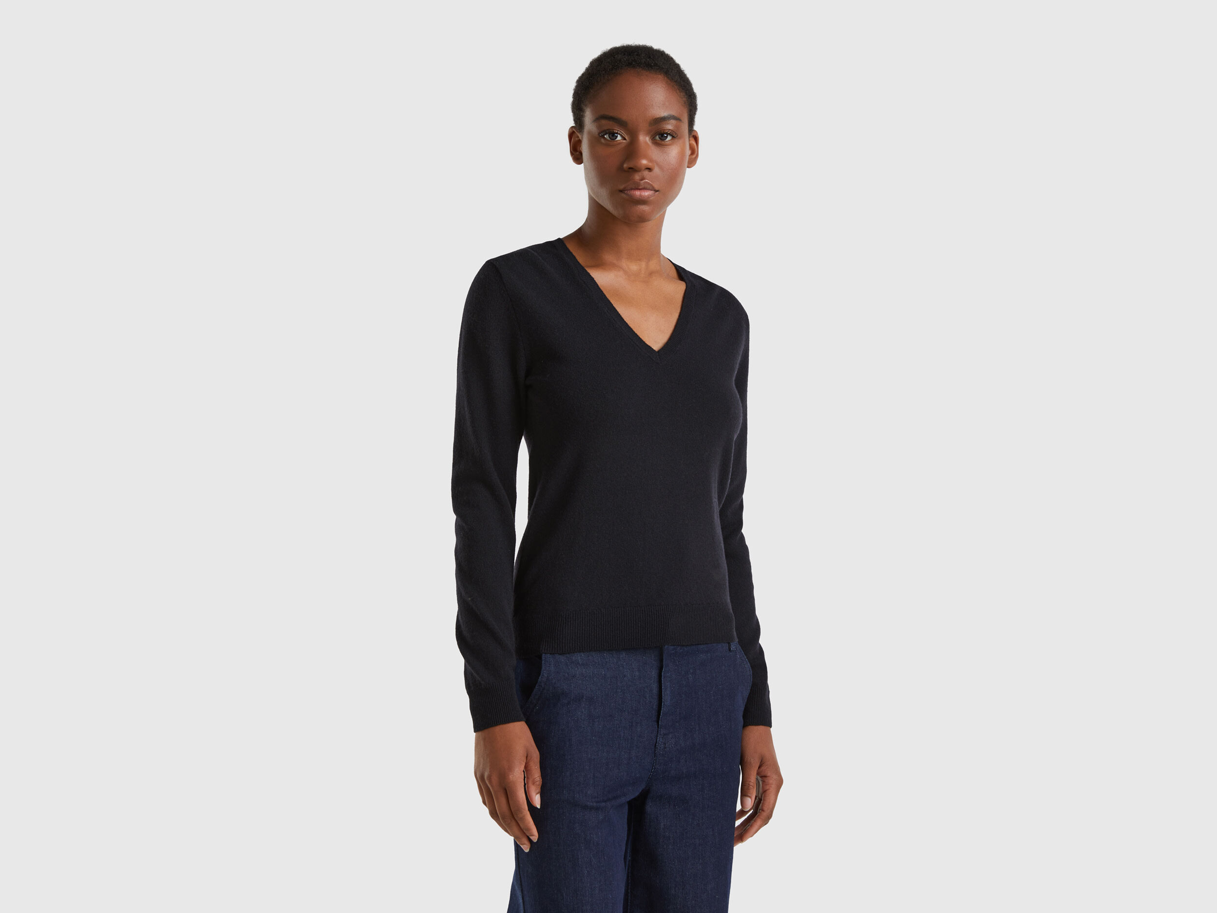 V neck best sale black sweater