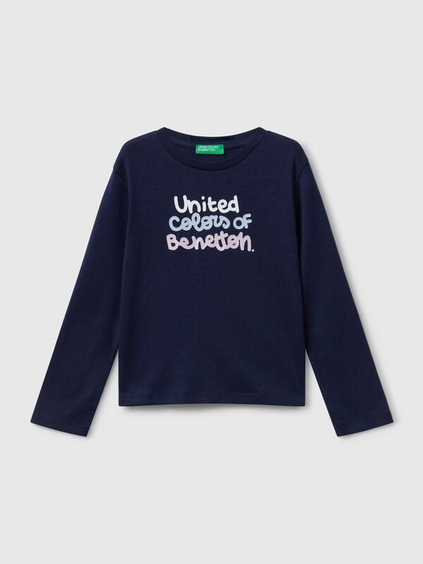 T-shirt with glittery logo in cotton Junior Girl
