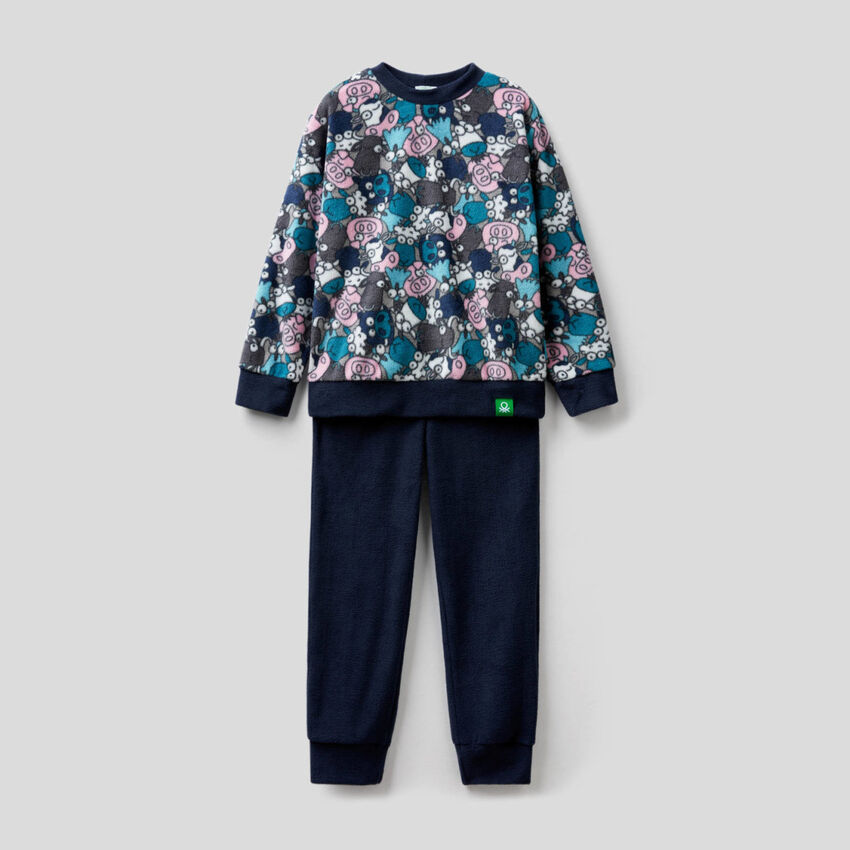 Fleece pyjamas with printed top