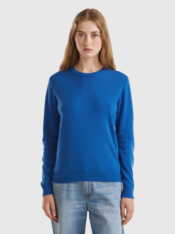 Air force blue crew neck sweater in pure Merino wool Women