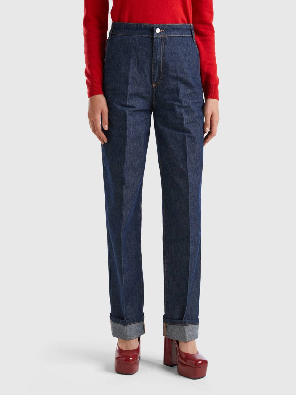 High waisted straight jeans Dark Blue Benetton