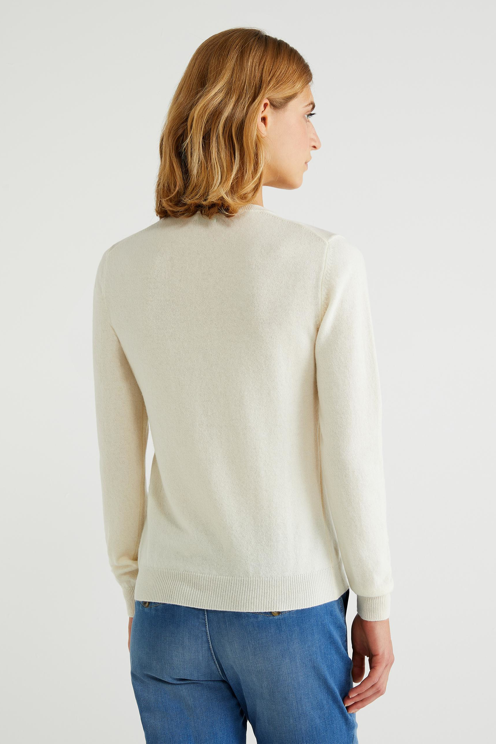 Cream crew neck sweater in pure virgin wool - Creamy White | Benetton